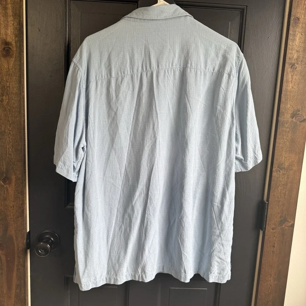 Axcess 100% Silk Shirt Mens Large Blue Stripe Short Sleeve  Button Up - Picture 8 of 10